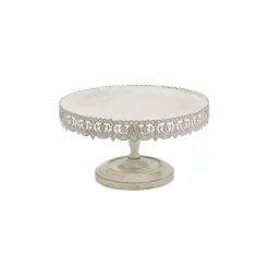 Discount 😍 LITTON LANE 16 In. W X 9 In. H Whitewashed And Rust Brown Round Iron Cake Stand With Floral Bunting Overhang ⌛