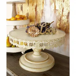Discount 😍 LITTON LANE 16 In. W X 9 In. H Whitewashed And Rust Brown Round Iron Cake Stand With Floral Bunting Overhang ⌛ -Serveware Store Online unnamed file 1620