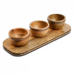 Serveware Store Online 24 Outlet โ GIBSON Elite Elite Pinehurst 3-Piece 4 In. Wood Condiment Bowls And Tray Set ๐