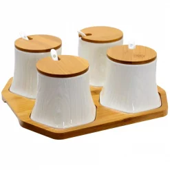 Serveware Store Online 18 Promo ๐ Elama Ceramic Condiment Jars With Bamboo Lids And Serving Spoons ๐งจ