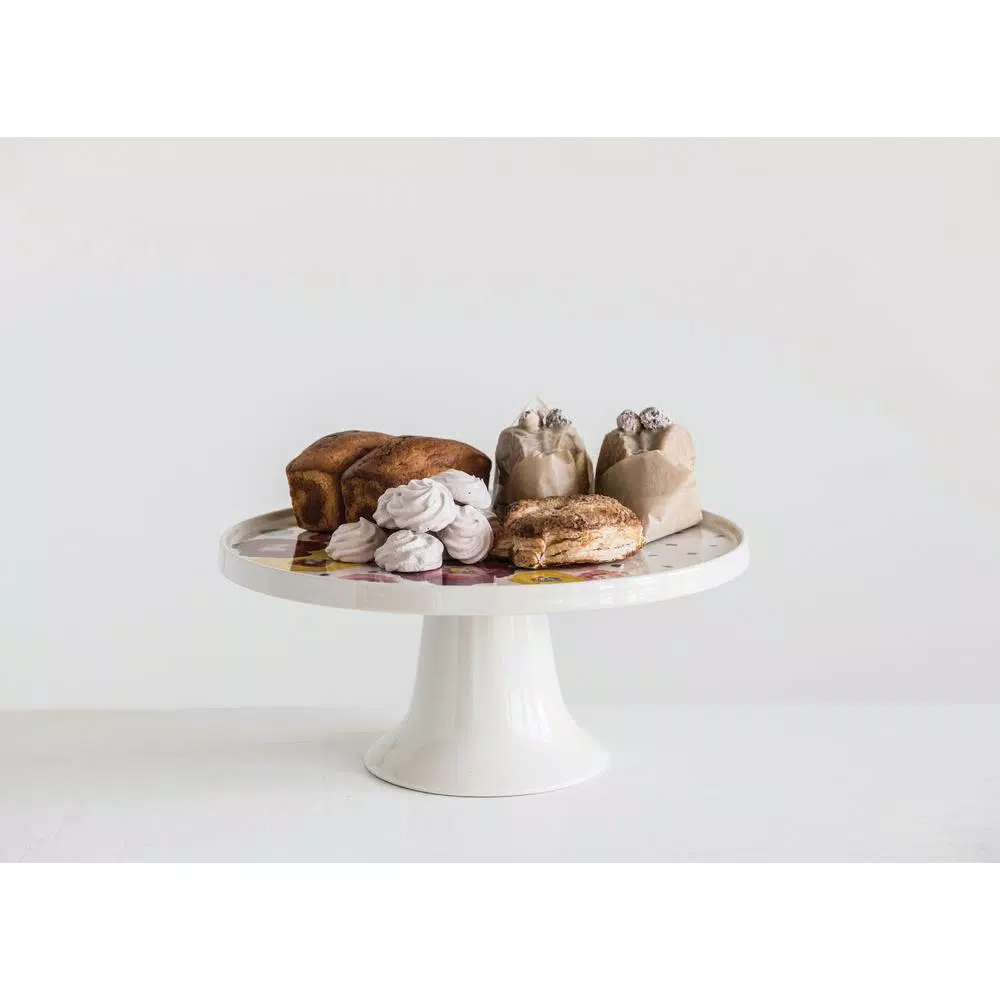 Cheap π 3R Studios Single-Tier White Stoneware Cake Stand With Multicolor Flowers π 5 Cheap π 3R Studios Single-Tier White Stoneware Cake Stand With Multicolor Flowers π - Image 3