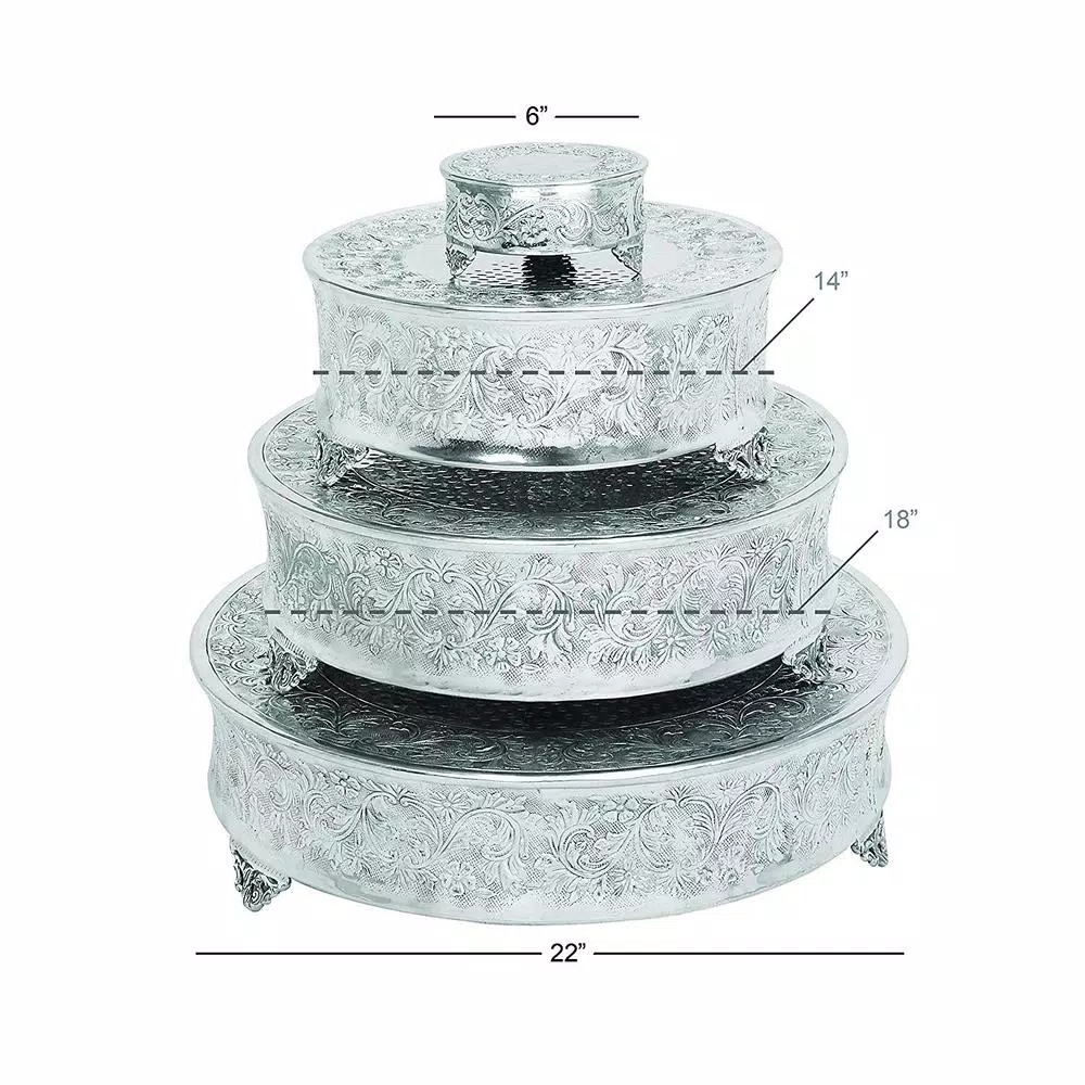 Hot Sale 💯 Benzara Silver Aluminum Cake Stand 😀 4 Hot Sale 💯 Benzara Silver Aluminum Cake Stand 😀 - Image 2