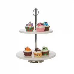 Brand new 🎉 Mind Reader White 2 Tier Marble Pastry Stand, Party Pastry Display, Cupcake Stand Holder, Tiered Serving Dessert Display Tray 🌟