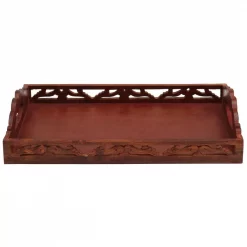 New 🌟 Benzara Carved Brown Wooden Serving Tray With Handles 💯