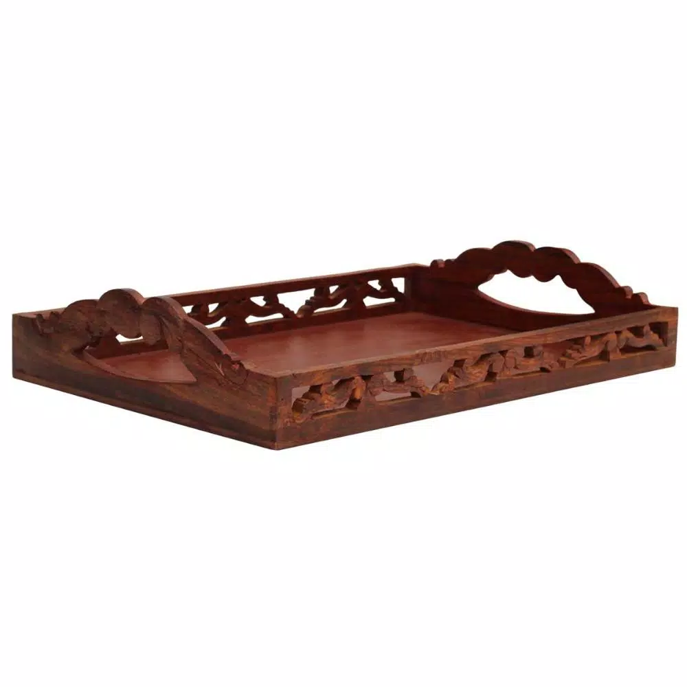 New 🌟 Benzara Carved Brown Wooden Serving Tray With Handles 💯 6 New 🌟 Benzara Carved Brown Wooden Serving Tray With Handles 💯 - Image 4