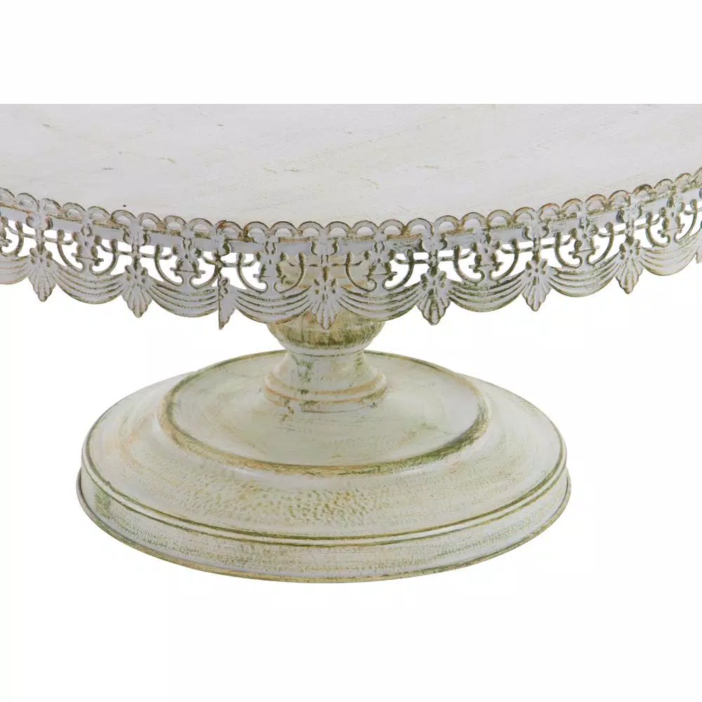 Cheapest ❤️ LITTON LANE 22 In. W X 10 In. H Whitewashed And Rust Brown Round Iron Cake Stand With Floral Bunting Overhang 😍 4 Cheapest ❤️ LITTON LANE 22 In. W X 10 In. H Whitewashed And Rust Brown Round Iron Cake Stand With Floral Bunting Overhang 😍 - Image 2