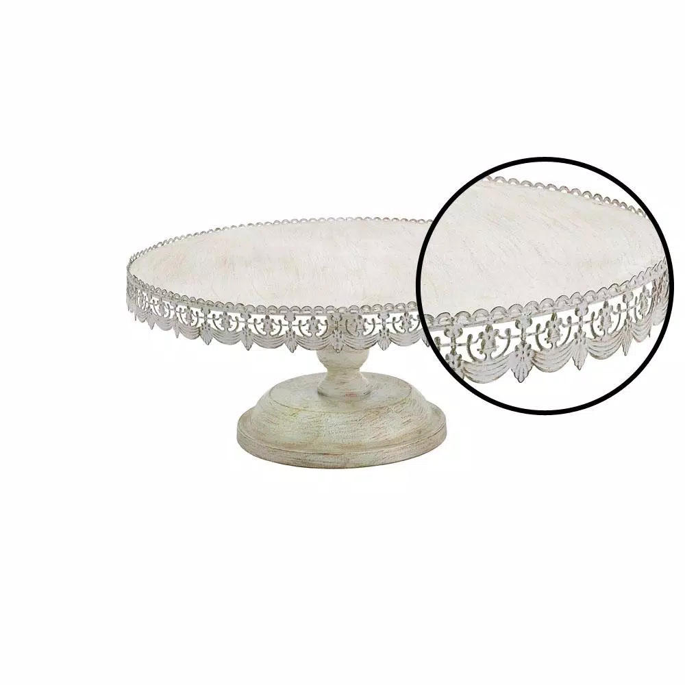 Cheapest ❤️ LITTON LANE 22 In. W X 10 In. H Whitewashed And Rust Brown Round Iron Cake Stand With Floral Bunting Overhang 😍 5 Cheapest ❤️ LITTON LANE 22 In. W X 10 In. H Whitewashed And Rust Brown Round Iron Cake Stand With Floral Bunting Overhang 😍 - Image 3