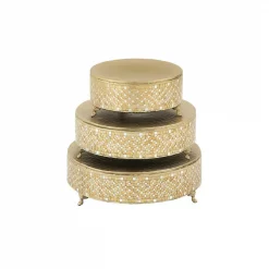 Deals 😉 LITTON LANE Gold Iron And Glass Mosaic Round Cake Stand (Set Of 3) 🔥