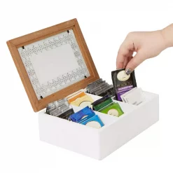 New ⭐ Mind Reader Brown Tea Box Storage Holder With Glass Window Wood Pattern ⌛