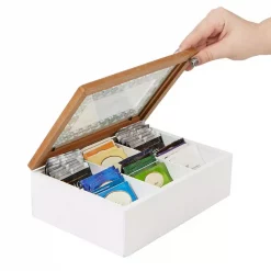 New ⭐ Mind Reader Brown Tea Box Storage Holder With Glass Window Wood Pattern ⌛ -Serveware Store Online unnamed file 606