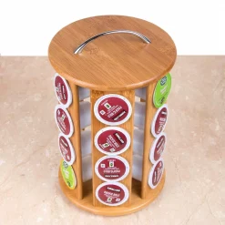 Best deal 😀 Creative Home Natural Bamboo Single Serve Revolving Carousel Coffee Pod Holder Organizer 🌟 -Serveware Store Online unnamed file 618