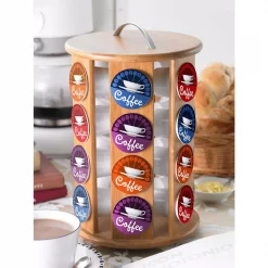 Best deal 😀 Creative Home Natural Bamboo Single Serve Revolving Carousel Coffee Pod Holder Organizer 🌟 -Serveware Store Online unnamed file 619