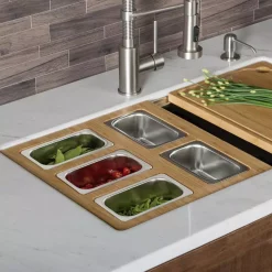 Best Pirce 🔥 KRAUS 16.75 In. Workstation Kitchen Sink Composite Serving Board Set With Rectangular Stainless Steel Bowls 🧨