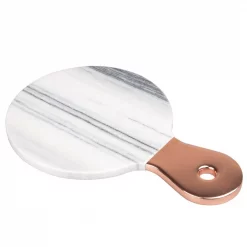 Hot Sale 🥰 Creative Home Natural Marble 12-1/8 In. X 8 In. X 1/2 In. H White Cheese Serving Paddle Board With Stainless Steel Copper Trim Handle 🎁