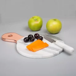 Hot Sale 🥰 Creative Home Natural Marble 12-1/8 In. X 8 In. X 1/2 In. H White Cheese Serving Paddle Board With Stainless Steel Copper Trim Handle 🎁 -Serveware Store Online unnamed file 670