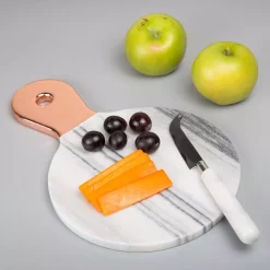 Hot Sale 🥰 Creative Home Natural Marble 12-1/8 In. X 8 In. X 1/2 In. H White Cheese Serving Paddle Board With Stainless Steel Copper Trim Handle 🎁 -Serveware Store Online unnamed file 671