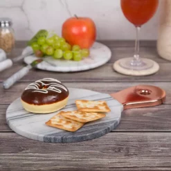 Hot Sale 🥰 Creative Home Natural Marble 12-1/8 In. X 8 In. X 1/2 In. H White Cheese Serving Paddle Board With Stainless Steel Copper Trim Handle 🎁 -Serveware Store Online unnamed file 673