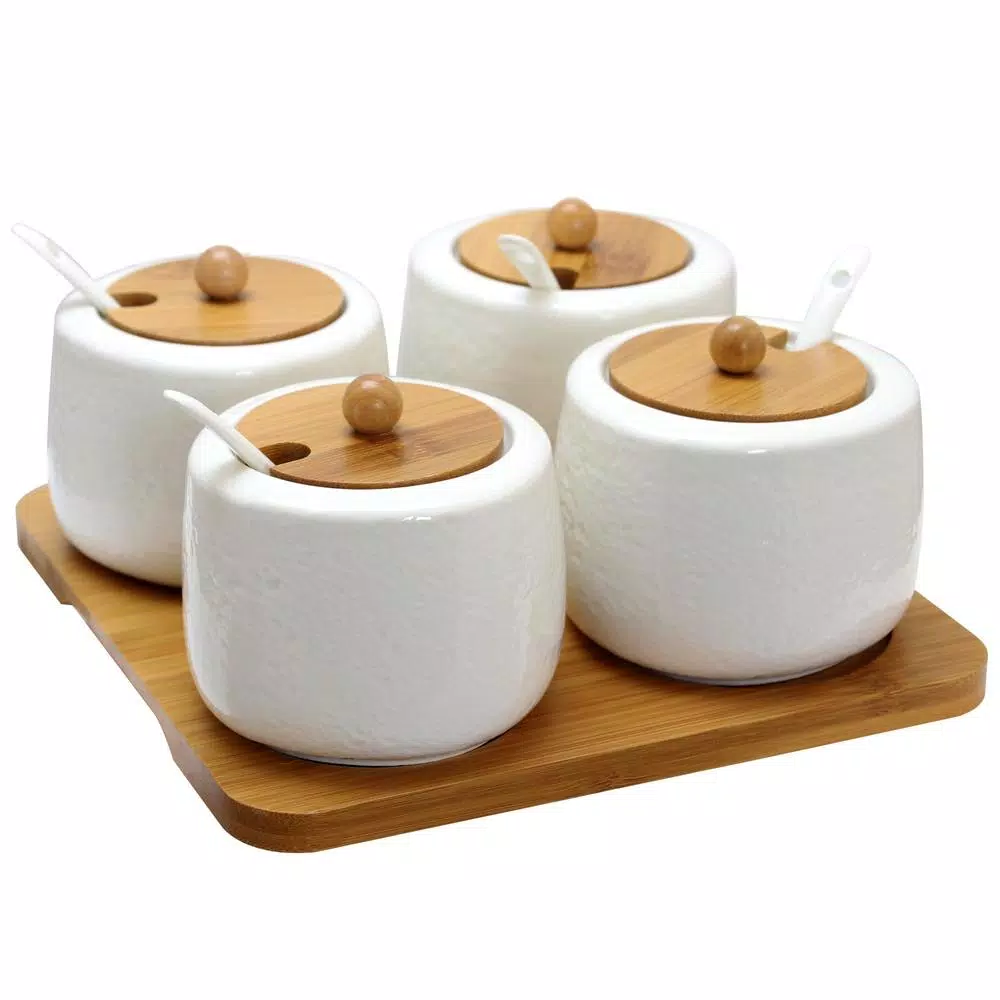Cheap π― Elama Ceramic Condiment Jars With Bamboo Lids & Serving Spoons π 3 Cheap π― Elama Ceramic Condiment Jars With Bamboo Lids & Serving Spoons π