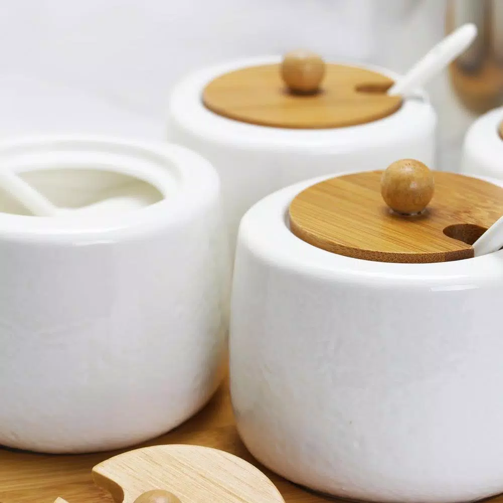 Cheap π― Elama Ceramic Condiment Jars With Bamboo Lids & Serving Spoons π 4 Cheap π― Elama Ceramic Condiment Jars With Bamboo Lids & Serving Spoons π - Image 2