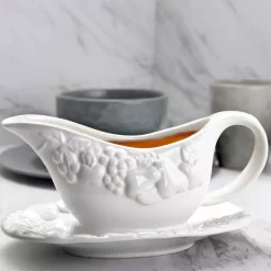 Promo 😍 Gibson Home Fruitful 8 In. White Gravy Boat With Saucer 😀 -Serveware Store Online unnamed file 923