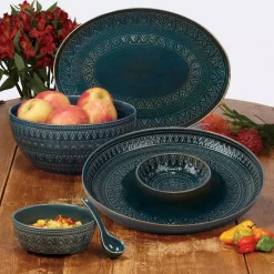New 🥰 Certified International Multi-Colored 13.5 In. Aztec Teal Chip And Dip ✔️ -Serveware Store Online unnamed file 955