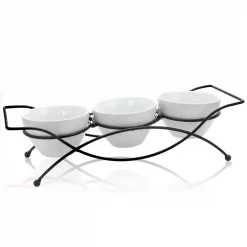 Outlet ✨ GIBSON Elite Splendid Grace White Serving Set With Metal Rack (Set Of 4) ❤️
